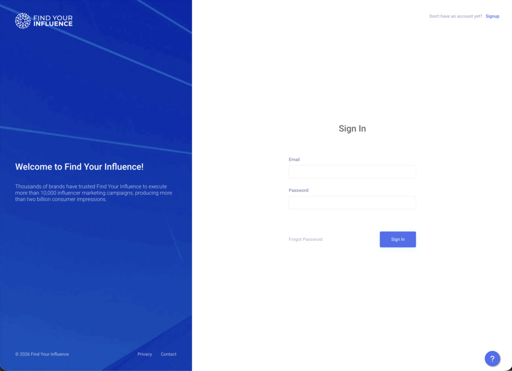 FInd Your Influence - Marketing Login